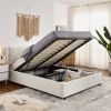 Queen Size Storage Upholstered Hydraulic Platform Bed with Integrated Headboard, Chenille Fabric, Beige - as Pic