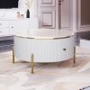 Modern Round Coffee Table with 2 large Drawers Storage Accent Table(31.5'') - White - MDF