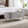 Grey Storage Ottoman Bench for End of Bed Gold Legs, Modern Grey Faux Fur Entryway Bench