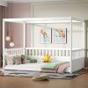 Full Size Canopy Bed Frame with Guardrails for Kids,Floor Bed Full with Four Poster Design(Full,White)