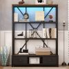 3-Shelf Metal Bookcase with Drawers for Home Office, Open Bookcase, Vintage Industrial Style Bookcase with LED,Vintage wood color - as Pic