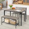 4 Pieces Rustic Dining Table Set with 2 Chairs and Bench - Gray