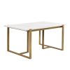 Modern Dining Table Set for 6 Faux Marble Kitchen Table Set with 6 Upholstered Dining Chairs, 7-Piece - Golden+White - MDF+Metal