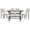 6-Piece Dining Table and Chair Set with Special-shaped Legs and Foam-covered Seat Backs&Cushions for Dining Room - Gray