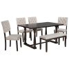 6-Piece Dining Table and Chair Set with Special-shaped Legs and Foam-covered Seat Backs&Cushions for Dining Room - Espresso