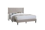 Light Brown Color 1pc Queen Size Bed Burlap Fabric Headboard Upholstered Bedroom Furniture Platform Bedframe - as Pic