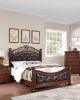 Formal Traditional Dark Cherry 1pc Queen Size Bed Tufted Faux Leather Headboard Footboard Bedframe - as Pic