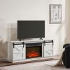 Fireplace TV Stand for Television up to 65 Inch with Storage and Farmhouse Sliding Barn Doors,White - White -