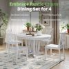 Rustic 5-Piece Extendable Dining Table Set Round Trestle Table and 4 Cross Back Dining Chairs for Kitchen, Dining Room - Gray - Solid Wood