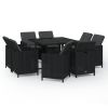 9 Piece Patio Dining Set with Cushions Poly Rattan Black - Black