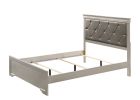 Modern 1pc Beige Champagne Finish Full Size Panel Bed Wooden Crocodile Texture PU Upholstered Headboard Crystal-Like Button Tufted Fabric