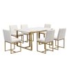 Modern Dining Table Set for 6 Faux Marble Kitchen Table Set with 6 Upholstered Dining Chairs, 7-Piece - Golden+White - MDF+Metal