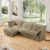 L-Shaped Slipcovered Sectional Sofa Couch, Comfy Deep Seat Cloud Couch with Convertible Ottoman & 2 Big Pillows, Camel Corduroy