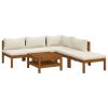 6 Piece Patio Lounge Set with Cream Cushion Solid Acacia Wood - Cream