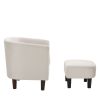 Velvet Accent Chair with Ottoman, Modern Barrel Chair Armchair for Living Room, Bedroom, White - White - Chenille
