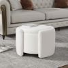 Round Ottoman teddy fleece cushioned footpads living room and bedroom footstool with storage space (White) - as Pic