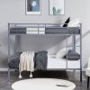 Full Over Full Bunk Bed, Heavy Duty Metal Bunk Bed Frame with Built-in Ladder and Safety Guard Rail, Low Metal Bunk Bed Frame-Gray