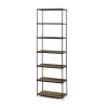 6-Shelf Metal Frame Bookcase - Rustic Brown