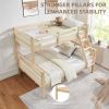Twin over Full Bunk Bed with Thick Posts,Wooden Bunk Bed with High Guardrail and Ladder- Natural - Wood