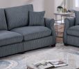 Classic Living Room 2pc Sofa Set Dark Gray Corduroy Sofa Loveseat w Pillows Square Arms Plush Couch - as Pic