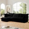 Black Curdoroy L-Shaped Slipcovered Sectional Sofa Couch, Comfy Deep Seat Cloud Couch with Convertible Ottoman & 2 Big Pillows