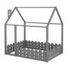 (Slats are not included)Full Size Wood Bed House Bed Frame with Fence, for Kids, Teens, Girls, Boys (Gray )(OLD SKU:WF281294AAE) - as pic
