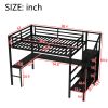 Queen Size Loft Bed with L-shaped Desk and USB, Metal Loft Bed with Wardrobe and Adjustable Shelf, High Loft Bed with LED, Black