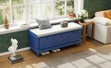 TREXM Classic Shoe Bench with Cushion and Three Drawers, Fluted Entryway Bench, Navy Blue