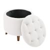 Round Ottoman storage stool with Cover Lid,Decorate the living room and bedroom with round teddy fleece storage Ottoman (White) - as Pic