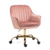 Pink Velvet Swivel Chair with High Back and Golden Color Base