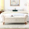 62" Bedroom Tufted Button Storage Bench, Modern Fabric Upholstered Ottoman, Window Bench, Rolled Arm Design (Beige)