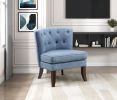 1pc Modern Blue Upholstery Button Tufted Accent Chair Solid Wood Legs Classic Living Room Furniture - as Pic