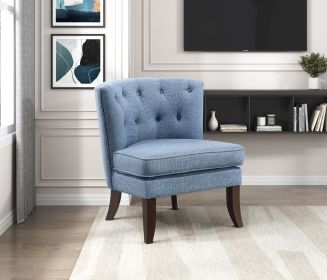 1pc Modern Blue Upholstery Button Tufted Accent Chair Solid Wood Legs Classic Living Room Furniture - as Pic