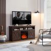 Farmhouse TV Media Stand, Large Barn Inspired Home Entertainment Console, with 18" Fireplace Insert, for TV Up to 65'',Espresso