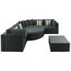 GO 7-piece Outdoor Wicker Sofa Set, Rattan Sofa Lounger, With Striped Green Pillows, Conversation Sofa, Gray Cushion
