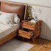 2 Set Nightstands Features Vintage-style and Bevel Design, Made of MDF, Mid Century Modern Nightstand, Night Stand for Bedroom - Brown - MDF