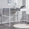 Metal Loft Bed Twin Size, Loft Bed Frame with Safety Guard Rails & Flat Ladder, Twin Loft Bed for Kids Teens Adults, White - White - Iron
