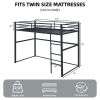 Metal Loft Bed Twin Size, Loft Bed Frame with Safety Guard Rails & Flat Ladder, Twin Loft Bed for Kids Teens Adults, Black - Black - Iron
