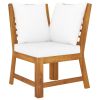 4 Piece Patio Lounge Set with Cushion Cream Solid Acacia Wood - Brown