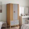 Wardrobe OLDEN Gray and Brown 30.1"x20.9"x67.7" Solid Wood Pine - Gray