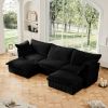 Slipcovered U Shape Sectional Deep Seat Sofa Couch, 3 Seater Sofa with French Edges Design Multiple Big Pillows, Black - as Pic