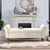 62" Bedroom Tufted Button Storage Bench, Modern Fabric Upholstered Ottoman, Window Bench, Rolled Arm Design (Beige)