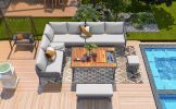 K&K 6-Piece Rope Patio Furniture L-Shaped Set, Outdoor Sectional Sofa Set with Acacia Wood Table with Ice Box, Grey