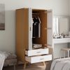 Wardrobe OLDEN White and Brown 30.1"x20.9"x67.7" Solid Wood Pine - White