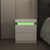 Modern Black LED Nightstand with Led Lights Bedside table with 2 High Gloss Drawers for Bedroom - White - Particle Board