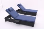 Outdoor Patio Chaise Lounge Chair,Lying in bed with PE Rattan and Steel Frame,PE Wickers,Pool Recliners- Black+Blue