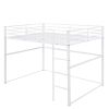 Metal Loft Bed Full Size, Loft Bed Frame with Safety Guard Rails & Flat Ladder, Twin Loft Bed for Kids Teens Adults, White - White - Iron
