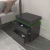 Modern Black LED Nightstand with Led Lights Bedside table with 2 High Gloss Drawers for Bedroom - Black - Particle Board