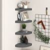 Floating Corner Shelves 4 pcs High Gloss Gray 9.8"x9.8"x1.5" MDF - Grey