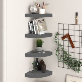 Floating Corner Shelves 4 pcs High Gloss Gray 9.8"x9.8"x1.5" MDF - Grey